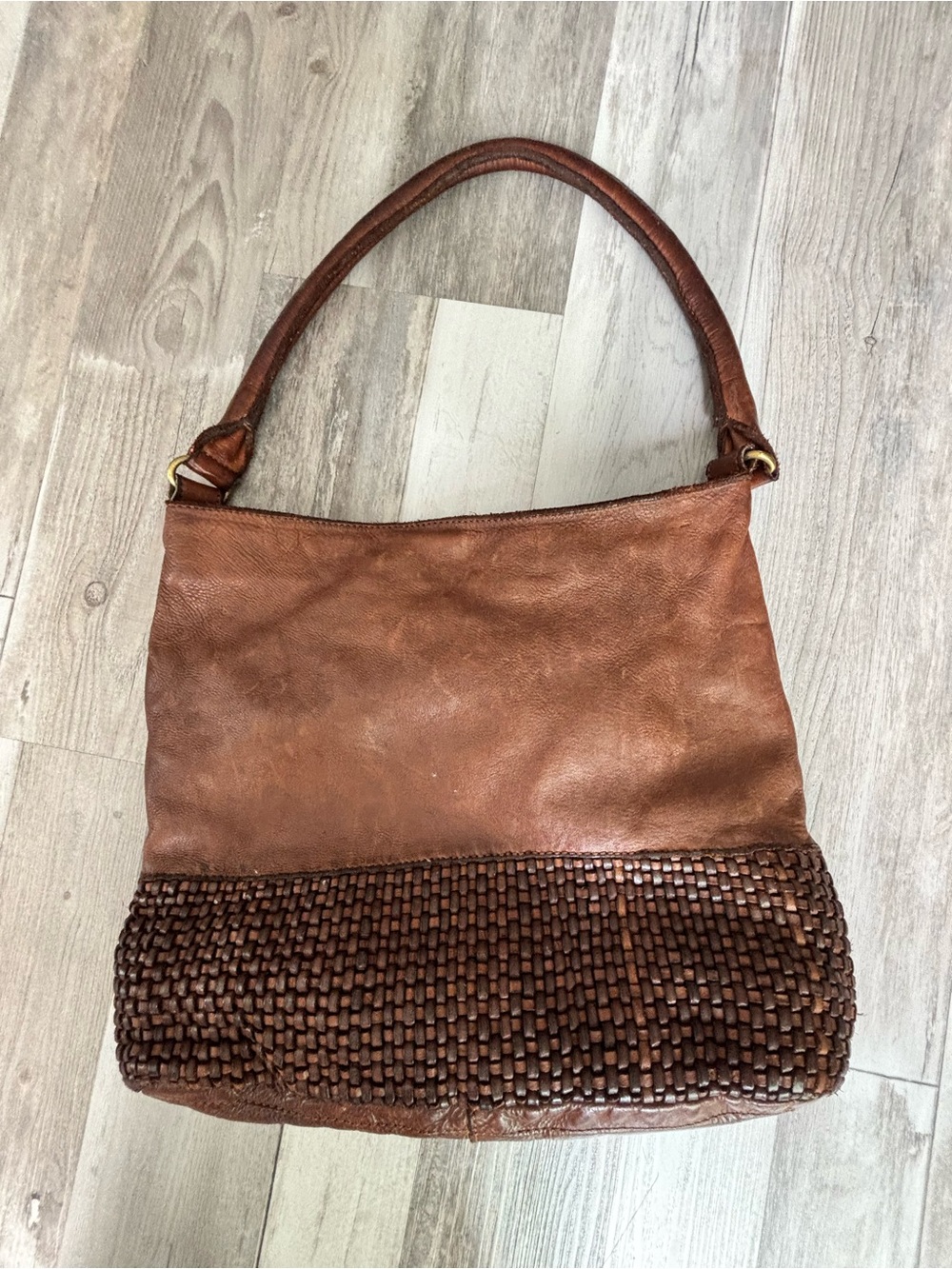 Women's Brown Woven Accent Leather Shoulder Bag
